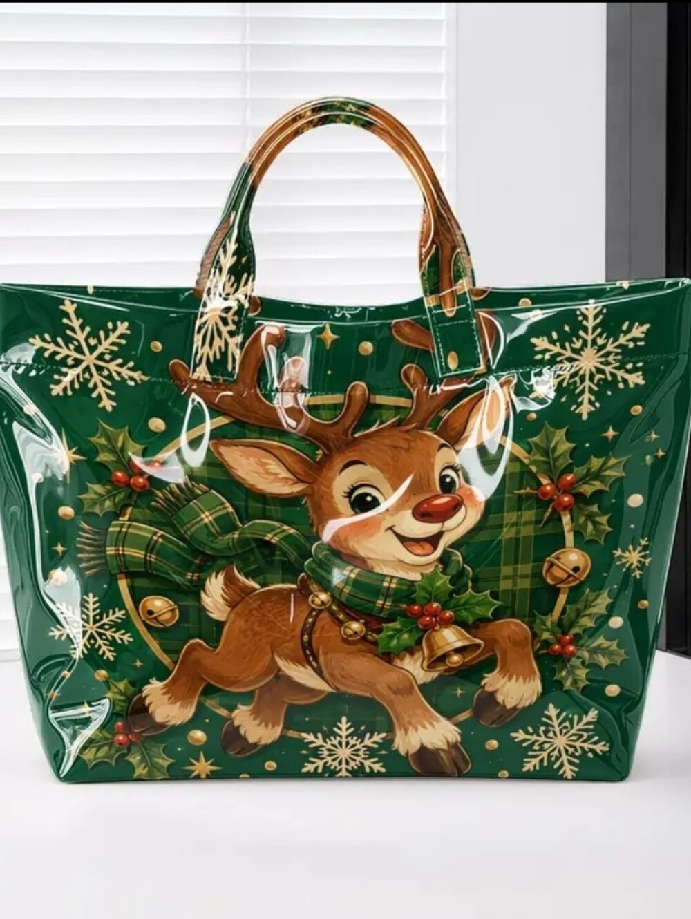 Reindeer Holly Snowflake Holiday PVC Large Yote Daily Commuter Tote